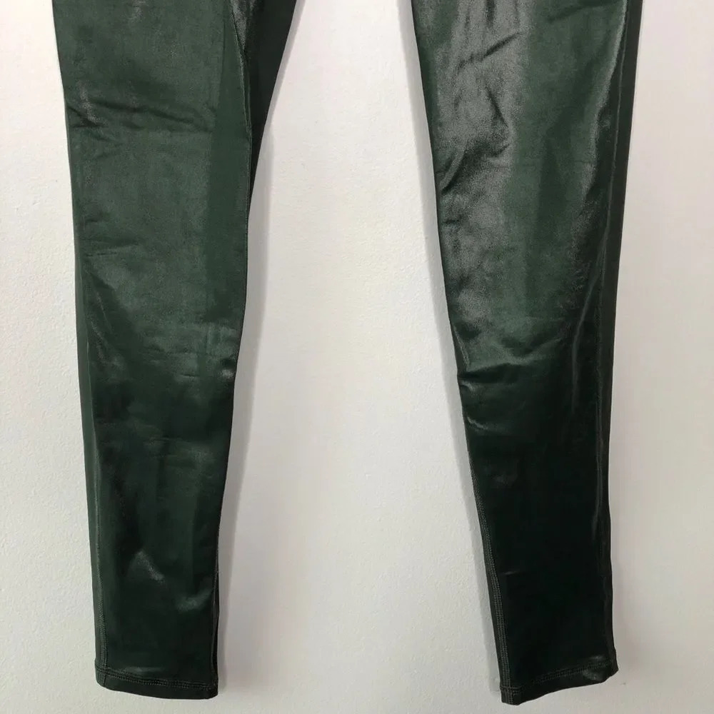 Peach Green High Rise‎ Glossy Faux Leather Front Matte Back Legging Size L - Picture 4 of 11